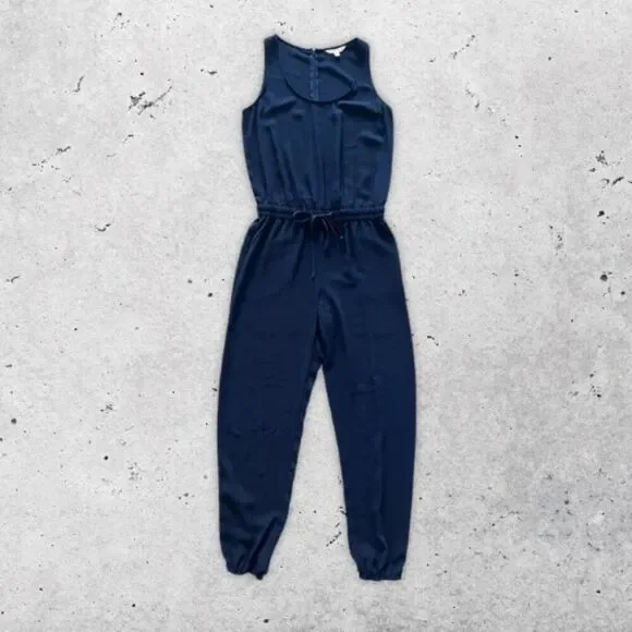 CAbi Sleeveless Jumpsuit Drawstring Waist Jogger-Style Zip-Back Navy-Blue W US S - Picture 4 of 11